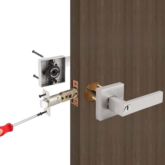 Square Entrance Lever Exterior Door Lock Set Reversible Heavy Duty Silver - Picture 4 of 14